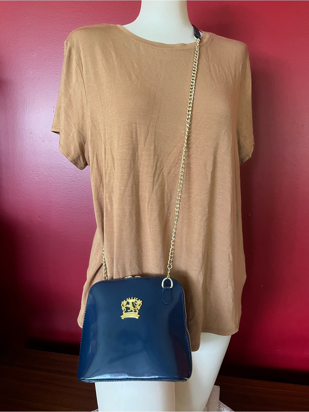 Like new Pratesi Navy Patent Leather Crossbody Bag
